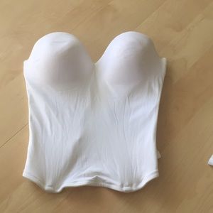 White strapless wedding dress bustier